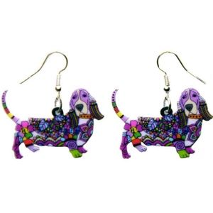 Basset Hound Dog Earrings Acrylic Purple Women's